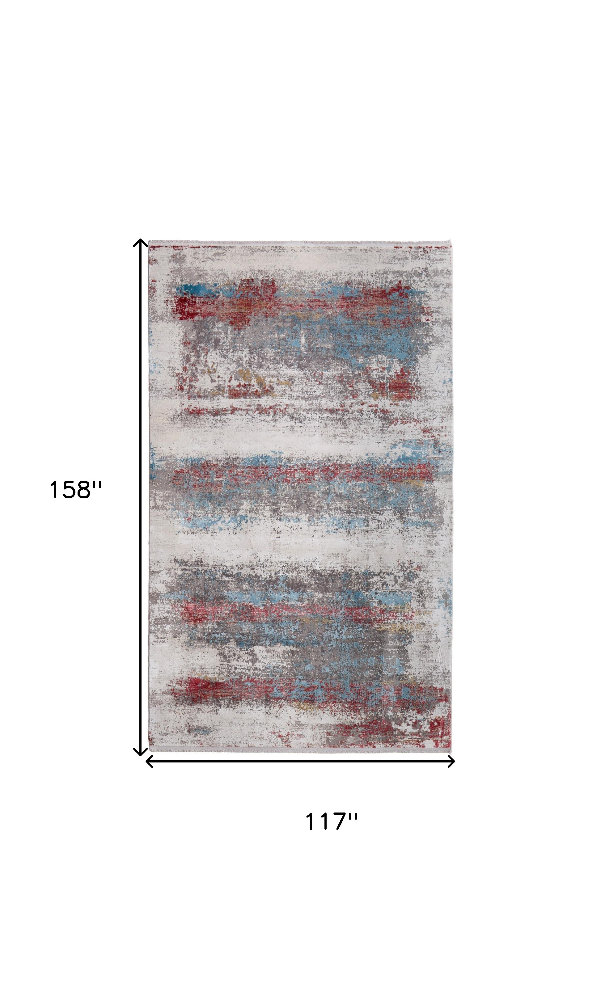 10" X 13" Gray Blue and Red Abstract Power Loom Area Rug With Fringe