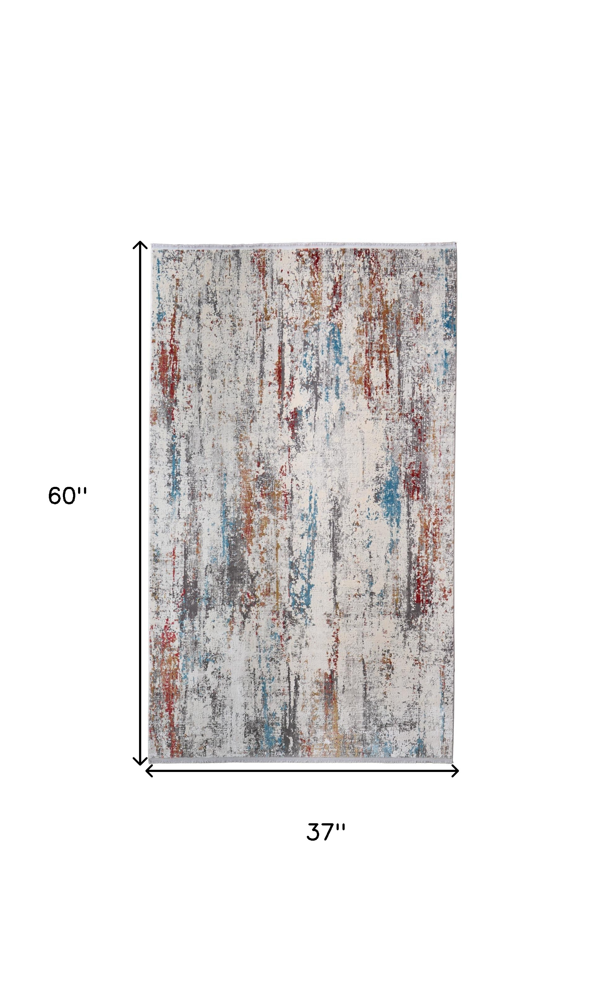 3" X 5" Gray Blue and Red Abstract Power Loom Area Rug With Fringe