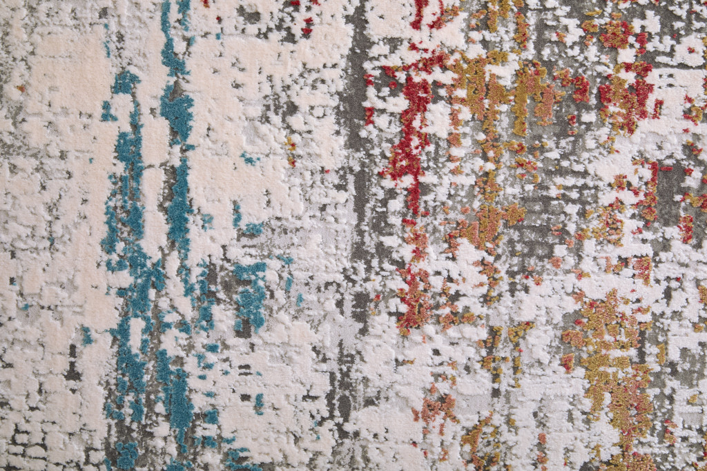 5" X 8" Gray Blue and Red Abstract Power Loom Area Rug With Fringe