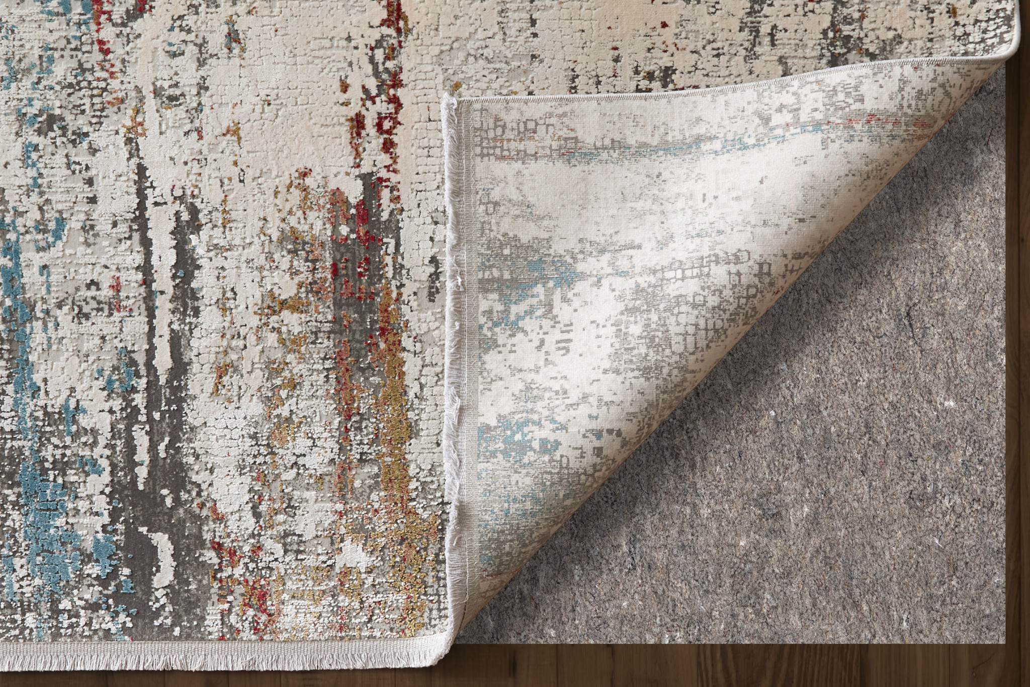 8" X 11" Gray Blue and Red Abstract Power Loom Area Rug With Fringe
