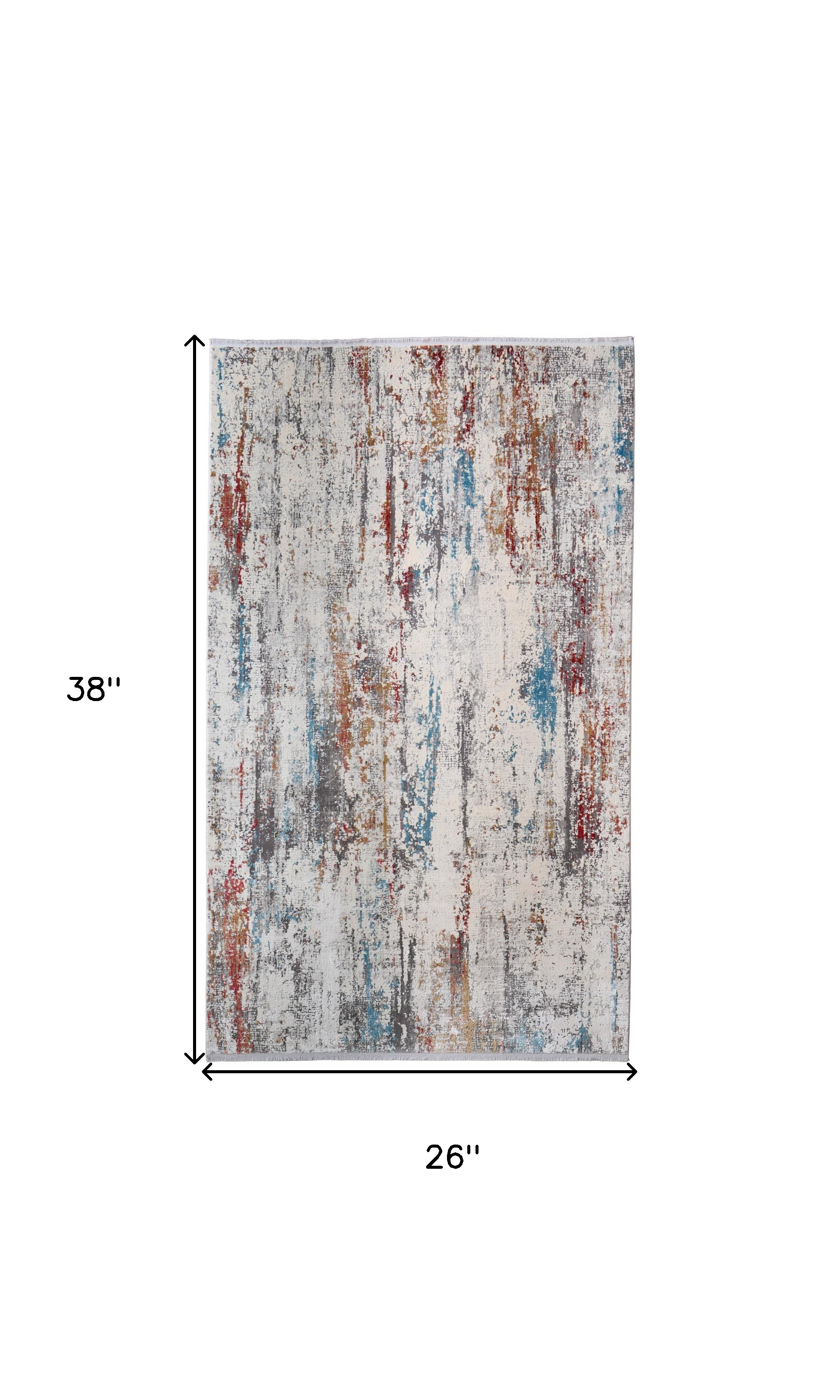 2" X 3" Gray Blue and Red Abstract Power Loom Area Rug With Fringe