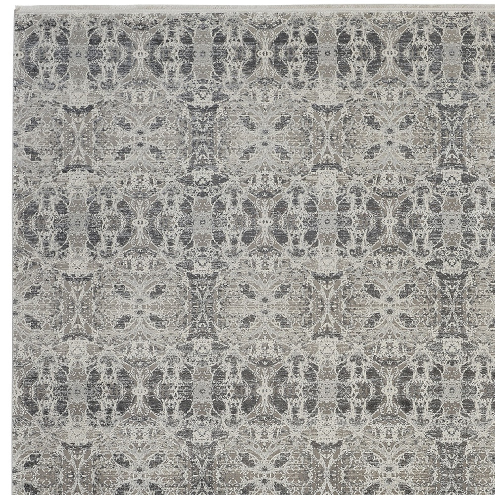 3" X 5" Ivory Taupe and Gray Oriental Power Loom Area Rug With Fringe
