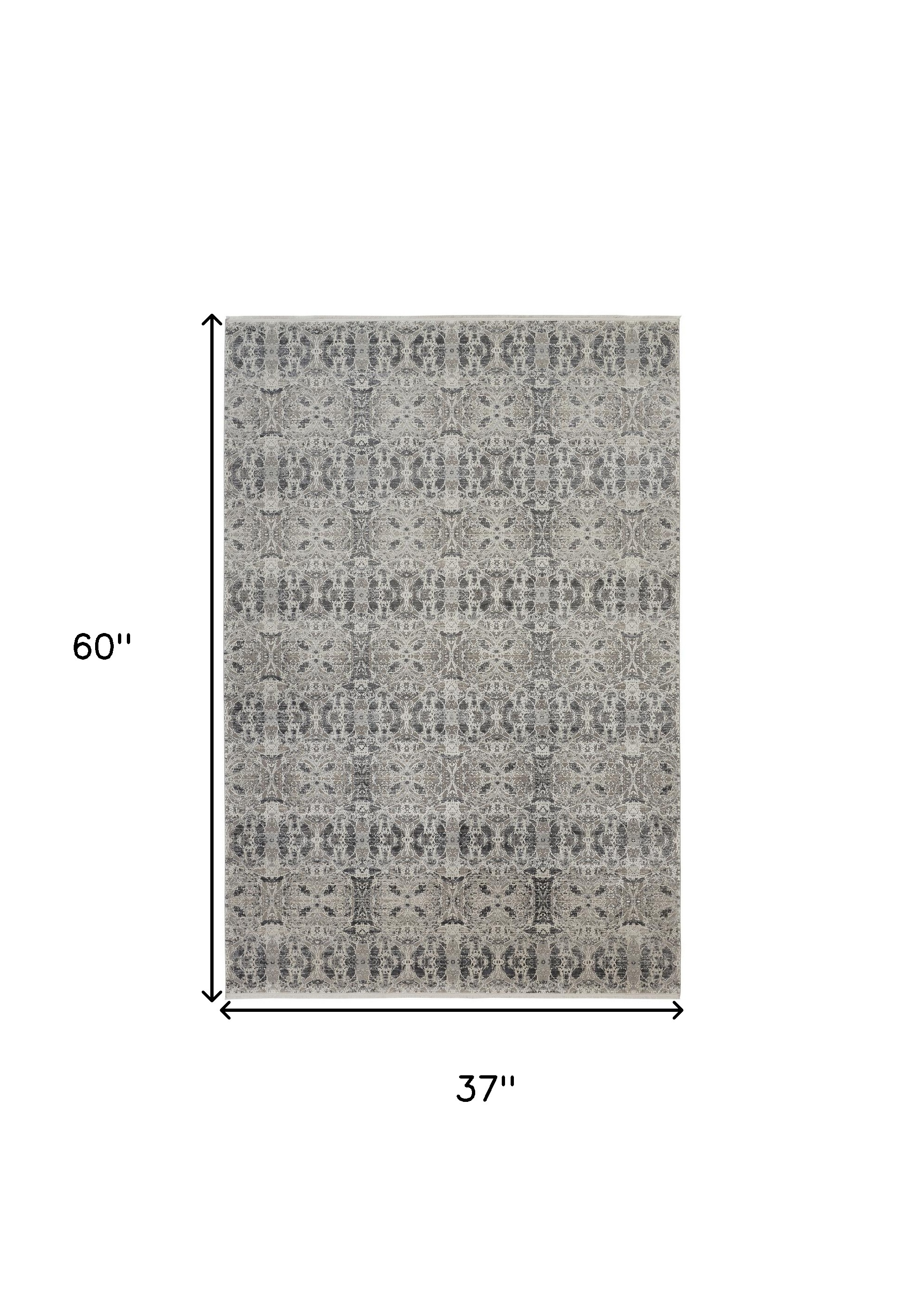 3" X 5" Ivory Taupe and Gray Oriental Power Loom Area Rug With Fringe