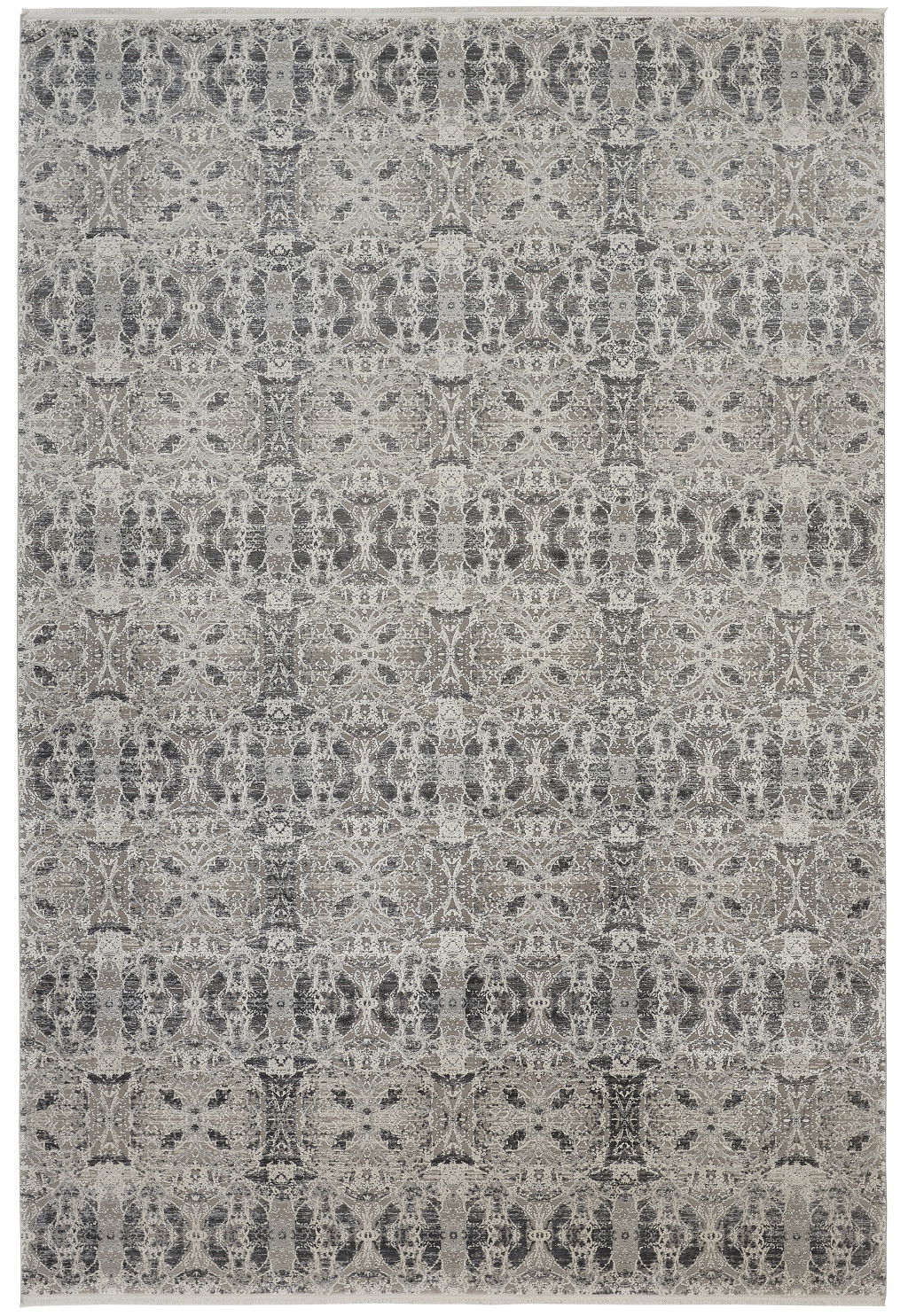 3" X 5" Ivory Taupe and Gray Oriental Power Loom Area Rug With Fringe