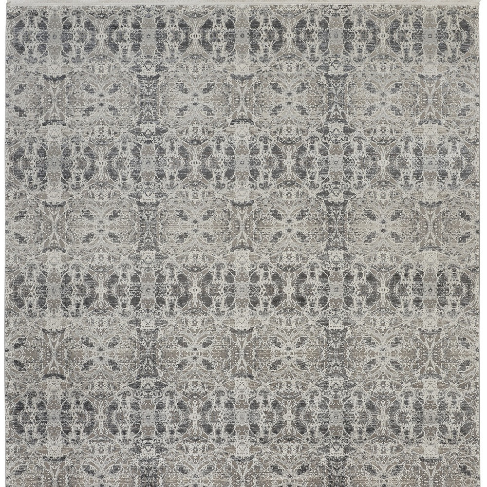 5" X 8" Ivory Taupe and Gray Oriental Power Loom Area Rug With Fringe