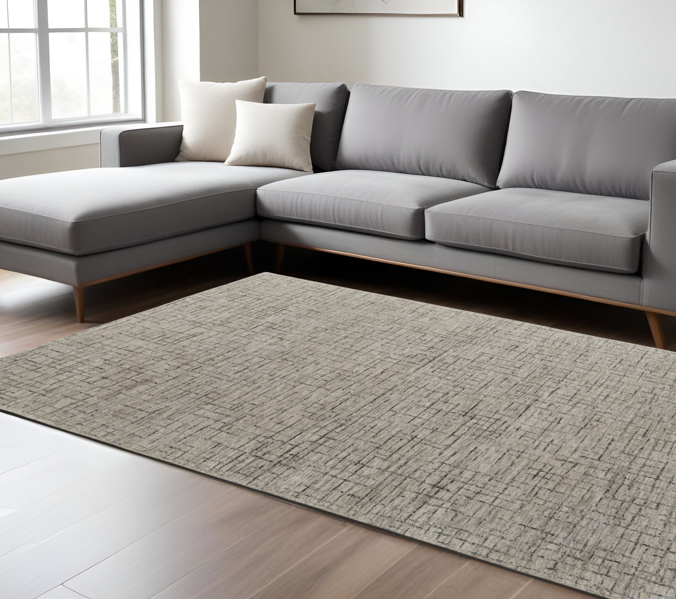 8" X 10" Ivory and Gray Wool Hand Tufted Distressed Area Rug