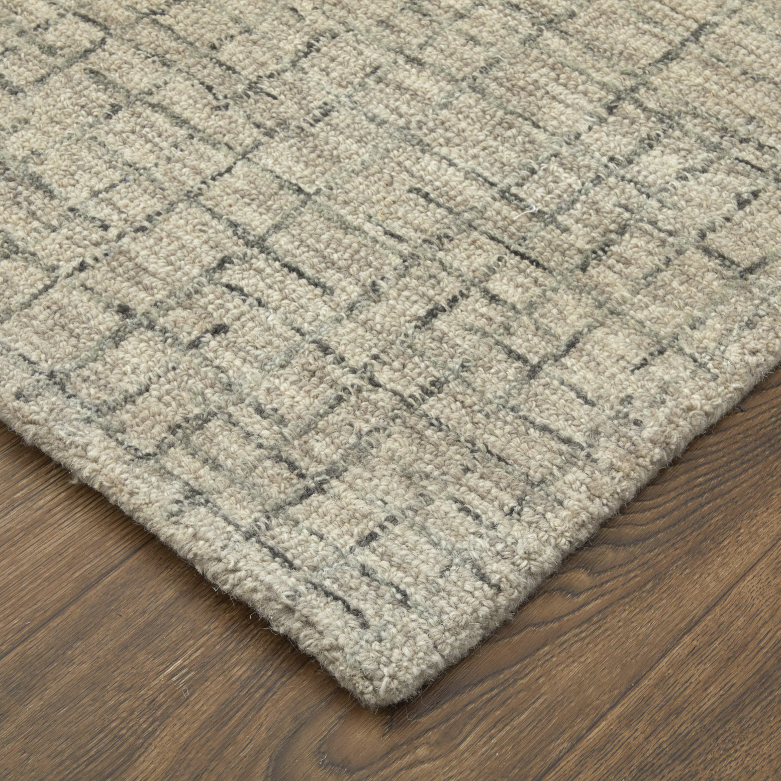 10" X 14" Ivory and Gray Wool Hand Tufted Distressed Area Rug