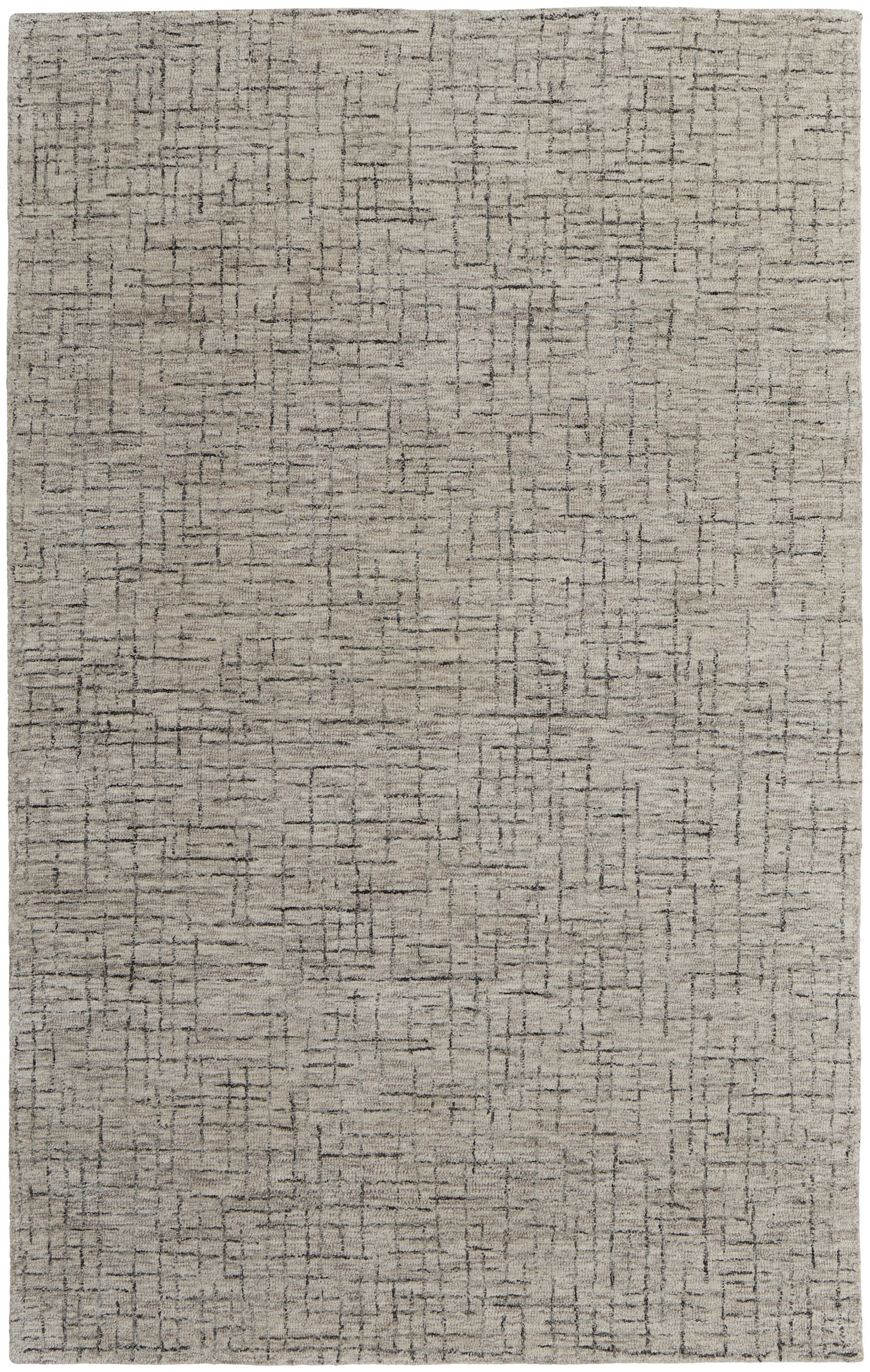 10" X 14" Ivory and Gray Wool Hand Tufted Distressed Area Rug