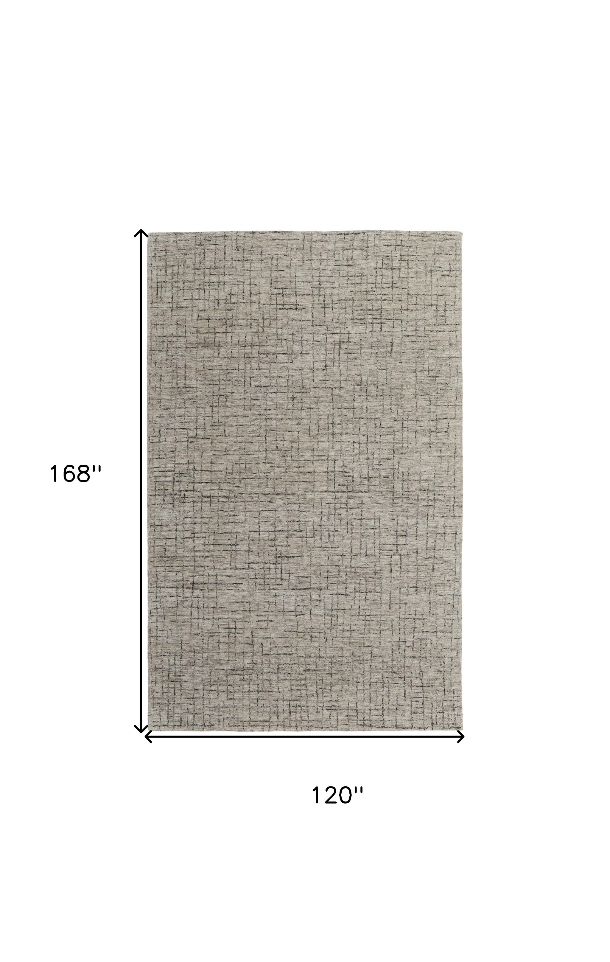 10" X 14" Ivory and Gray Wool Hand Tufted Distressed Area Rug