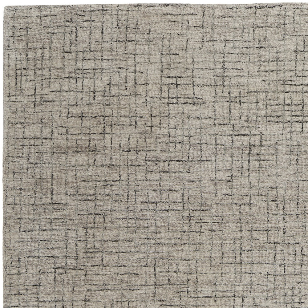 12" X 15" Ivory and Gray Wool Hand Tufted Distressed Area Rug
