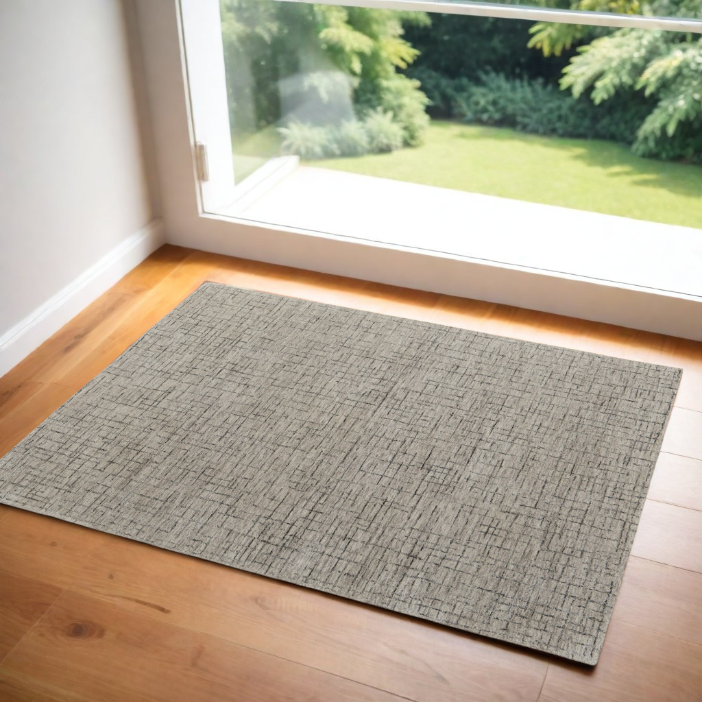 2" X 3" Ivory and Gray Wool Hand Tufted Distressed Area Rug