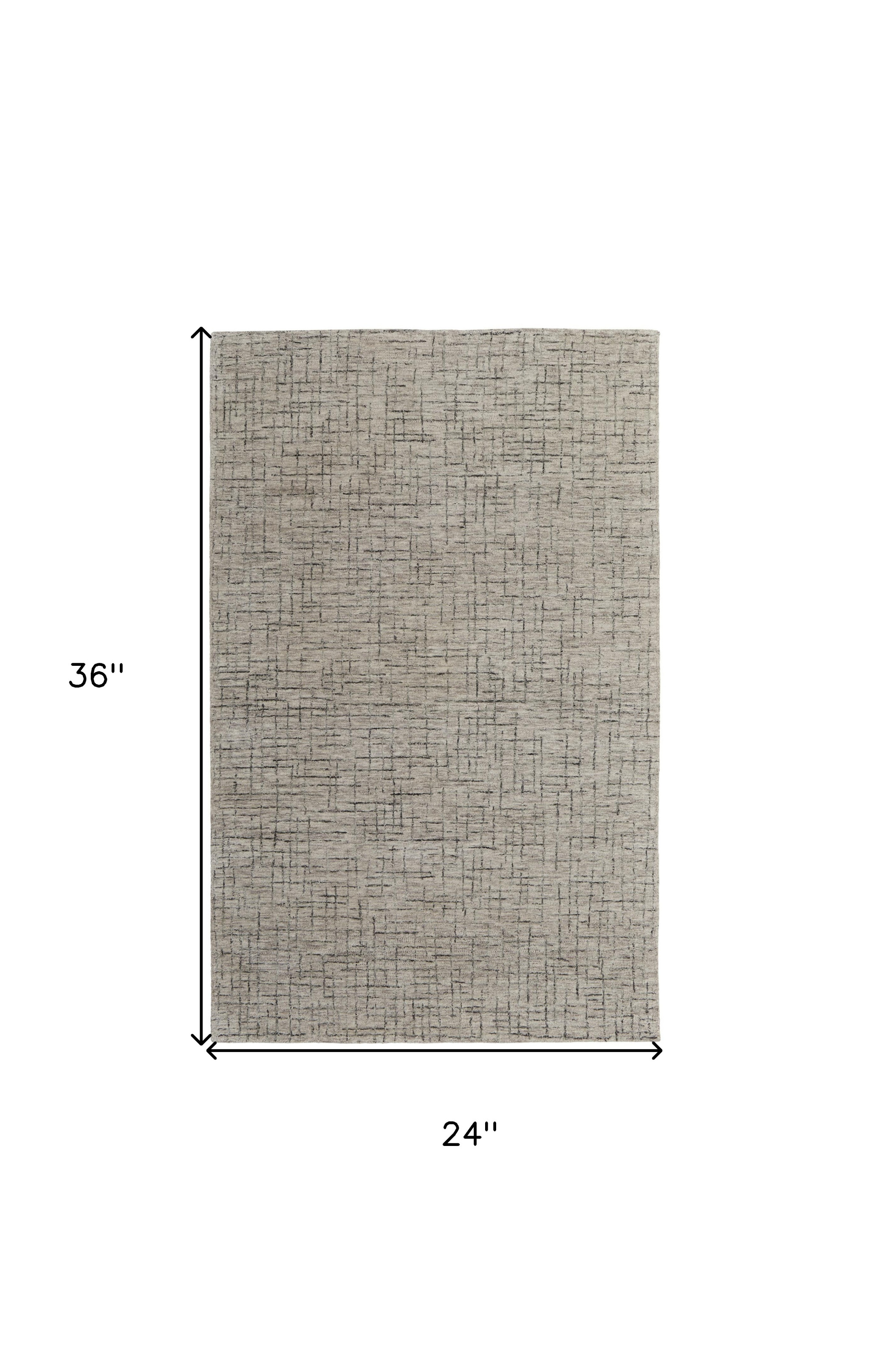 2" X 3" Ivory and Gray Wool Hand Tufted Distressed Area Rug