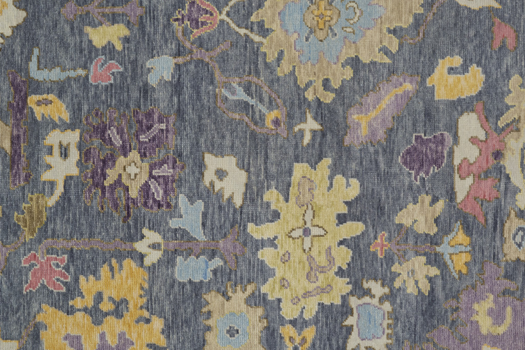 2" X 3" Gold Blue and Purple Wool Oriental Hand Knotted Area Rug With Fringe