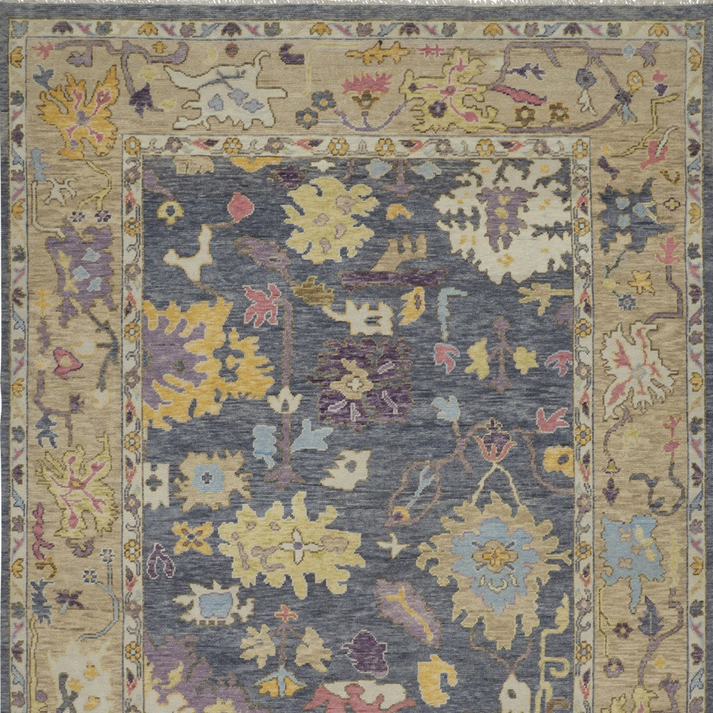 2" X 3" Gold Blue and Purple Wool Oriental Hand Knotted Area Rug With Fringe
