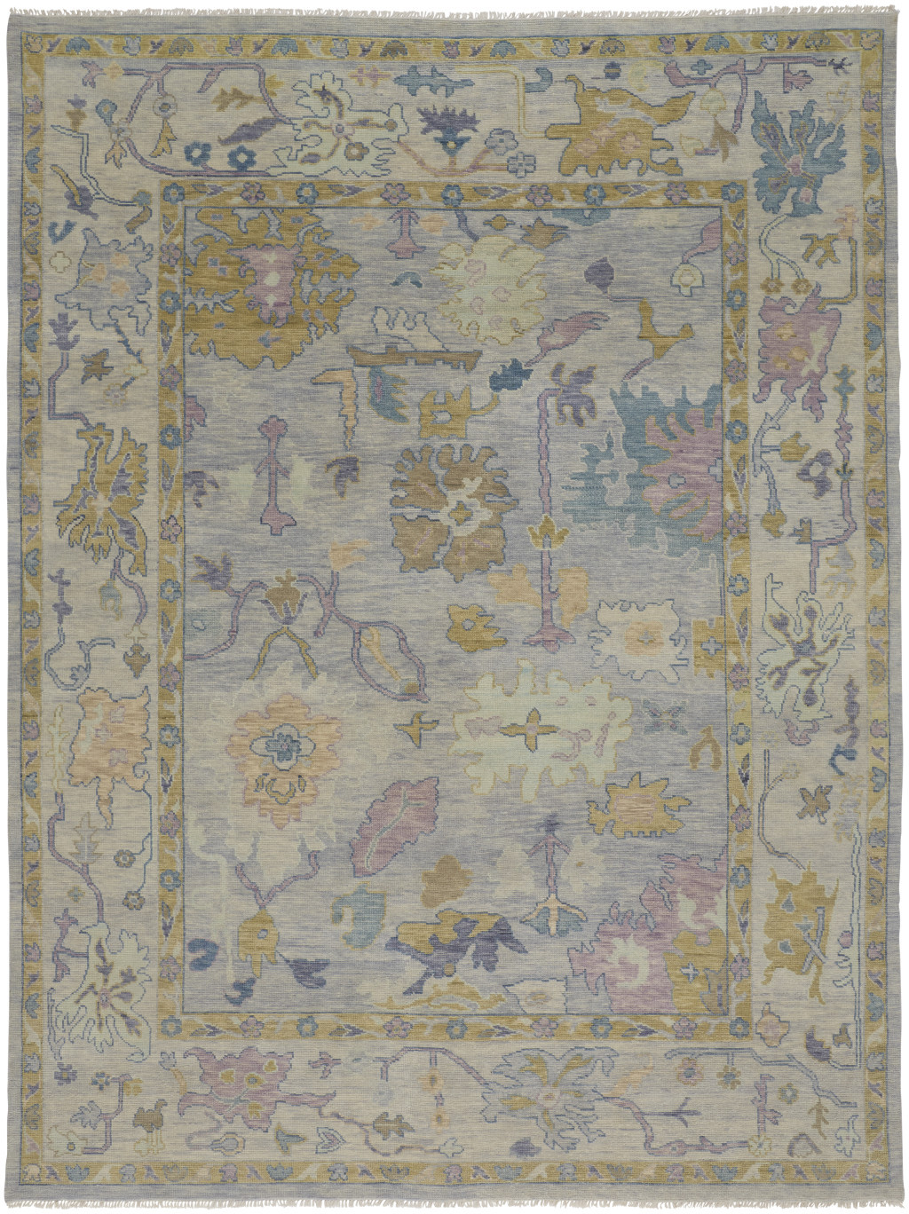 2" X 3" Purple Gray and Gold Wool Oriental Hand Knotted Area Rug With Fringe