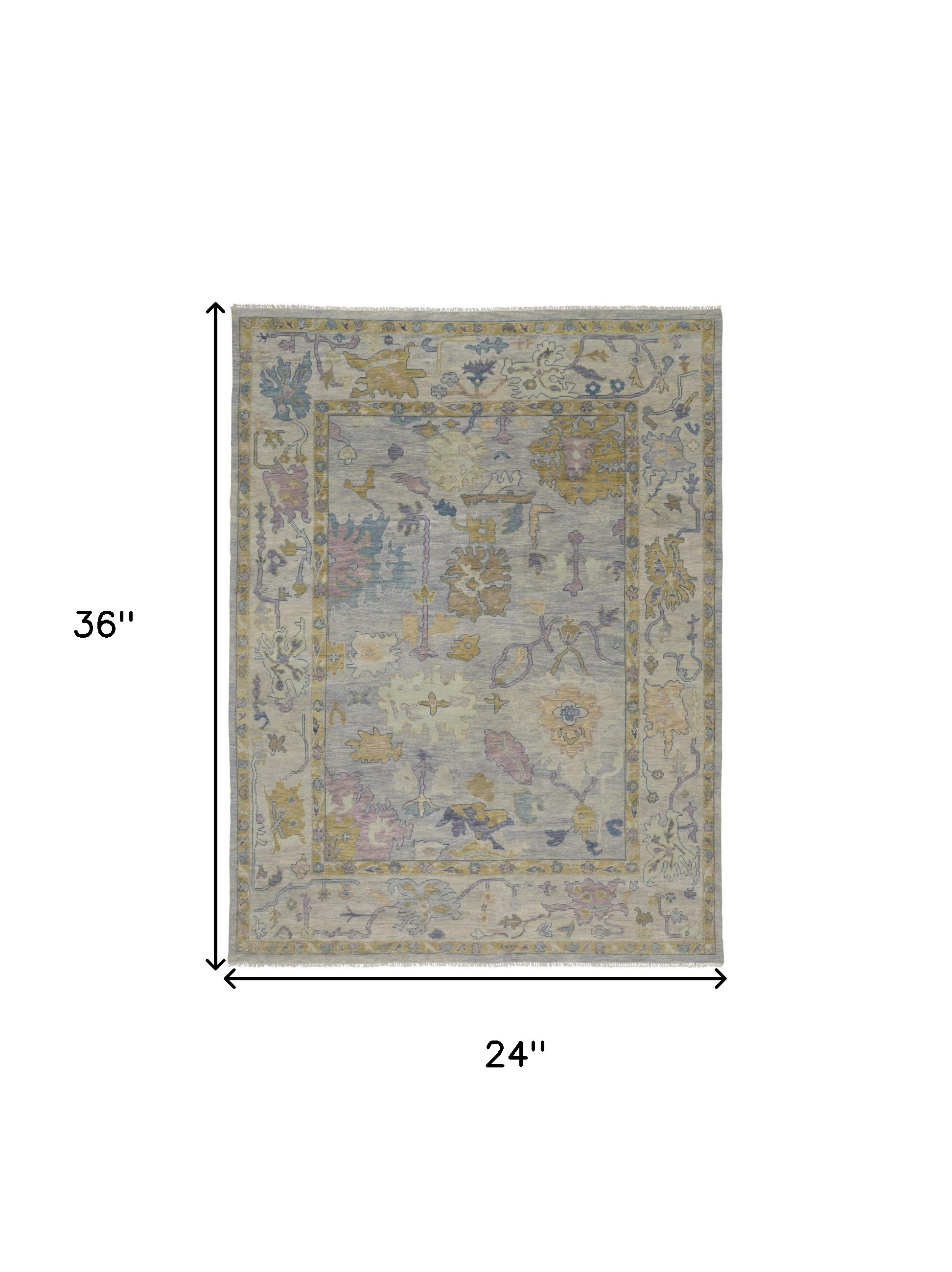2" X 3" Purple Gray and Gold Wool Oriental Hand Knotted Area Rug With Fringe