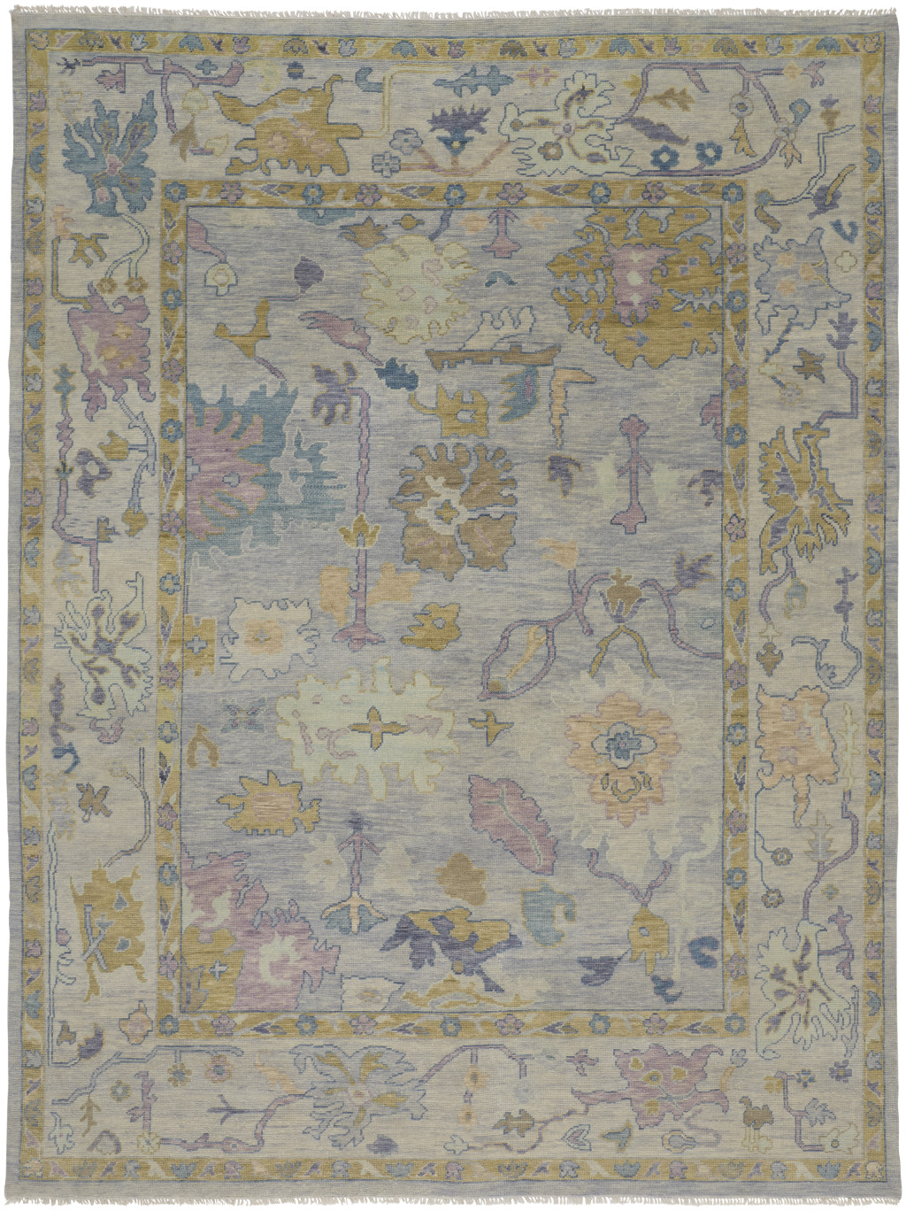 2" X 3" Purple Gray and Gold Wool Oriental Hand Knotted Area Rug With Fringe