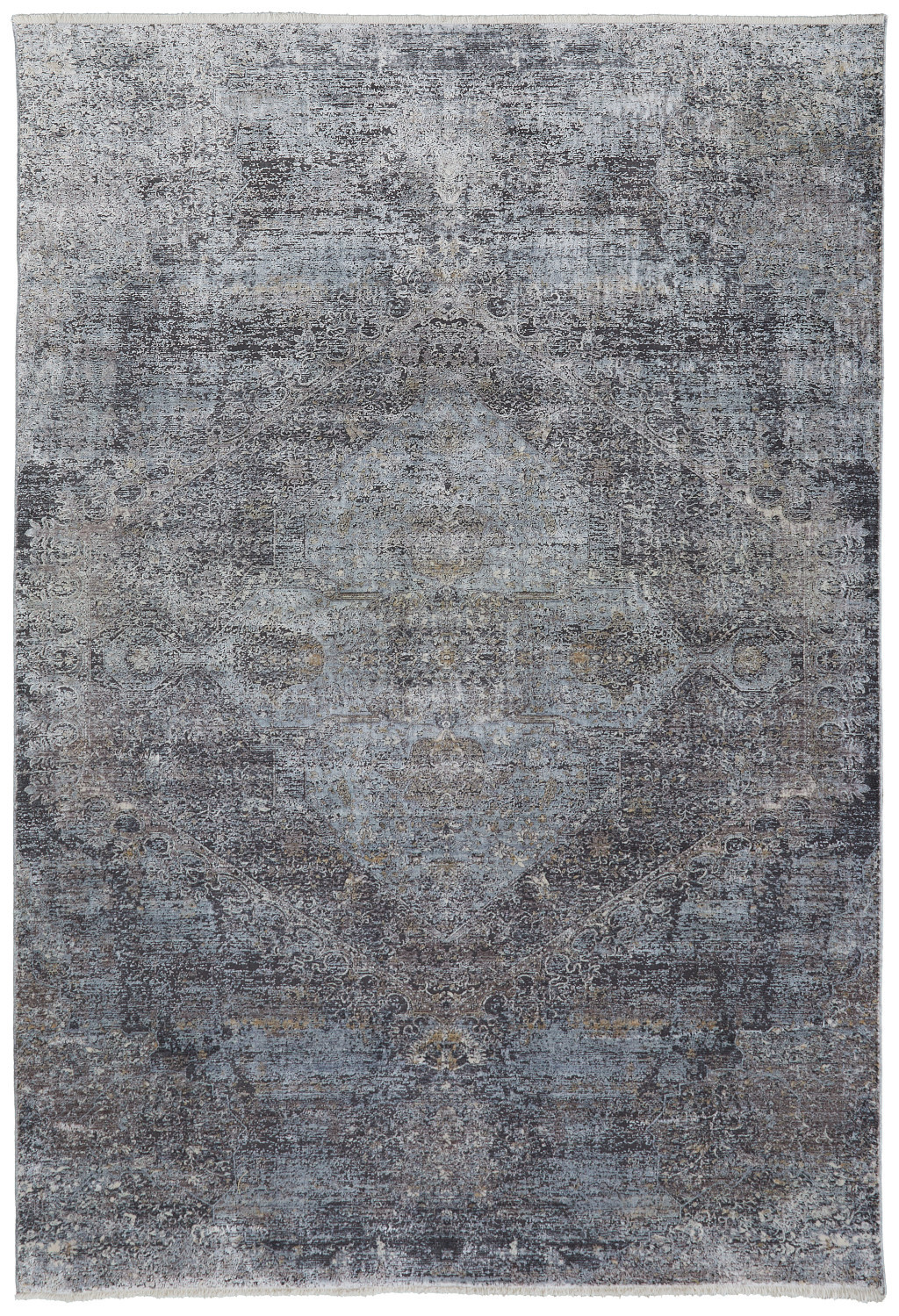 4" X 5" Gray and Silver Abstract Power Loom Worn Faded Area Rug