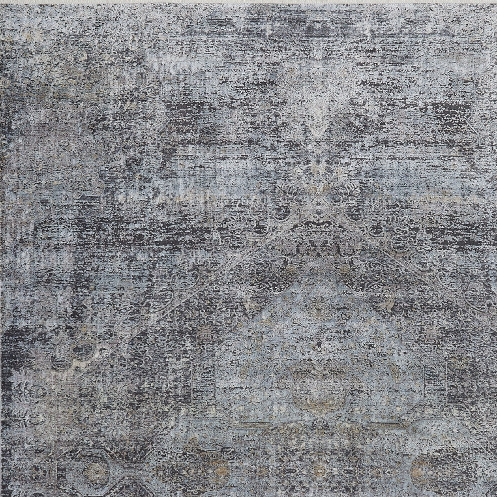 4" X 5" Gray and Silver Abstract Power Loom Worn Faded Area Rug
