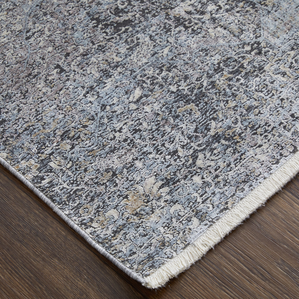7" X 10" Gray and Silver Abstract Power Loom Worn Faded Area Rug