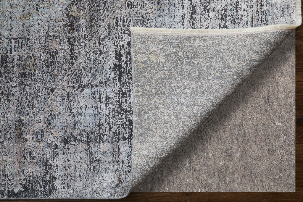 7" X 10" Gray and Silver Abstract Power Loom Worn Faded Area Rug