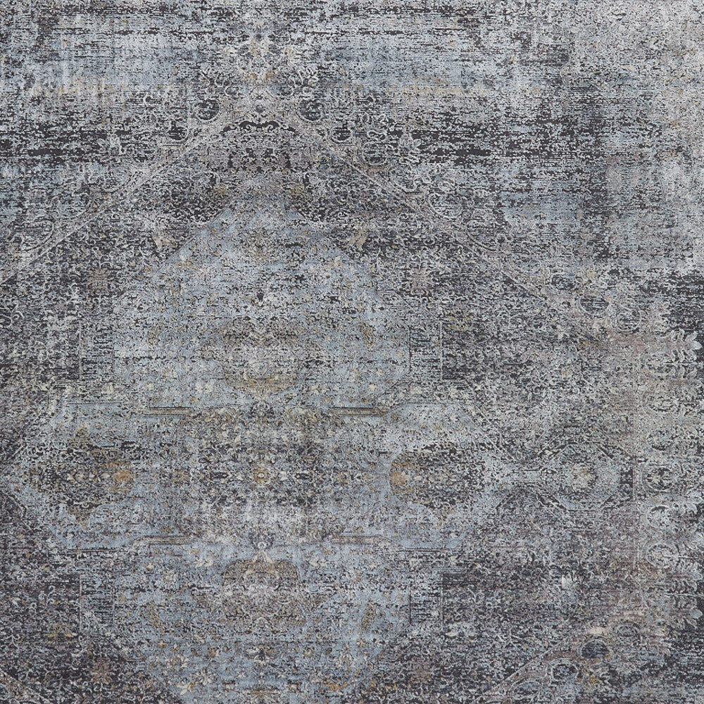 7" X 10" Gray and Silver Abstract Power Loom Worn Faded Area Rug