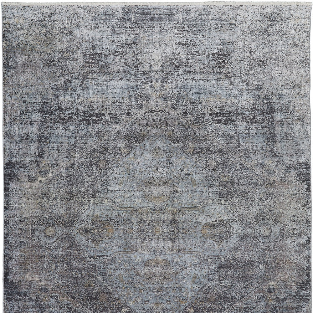 7" X 10" Gray and Silver Abstract Power Loom Worn Faded Area Rug