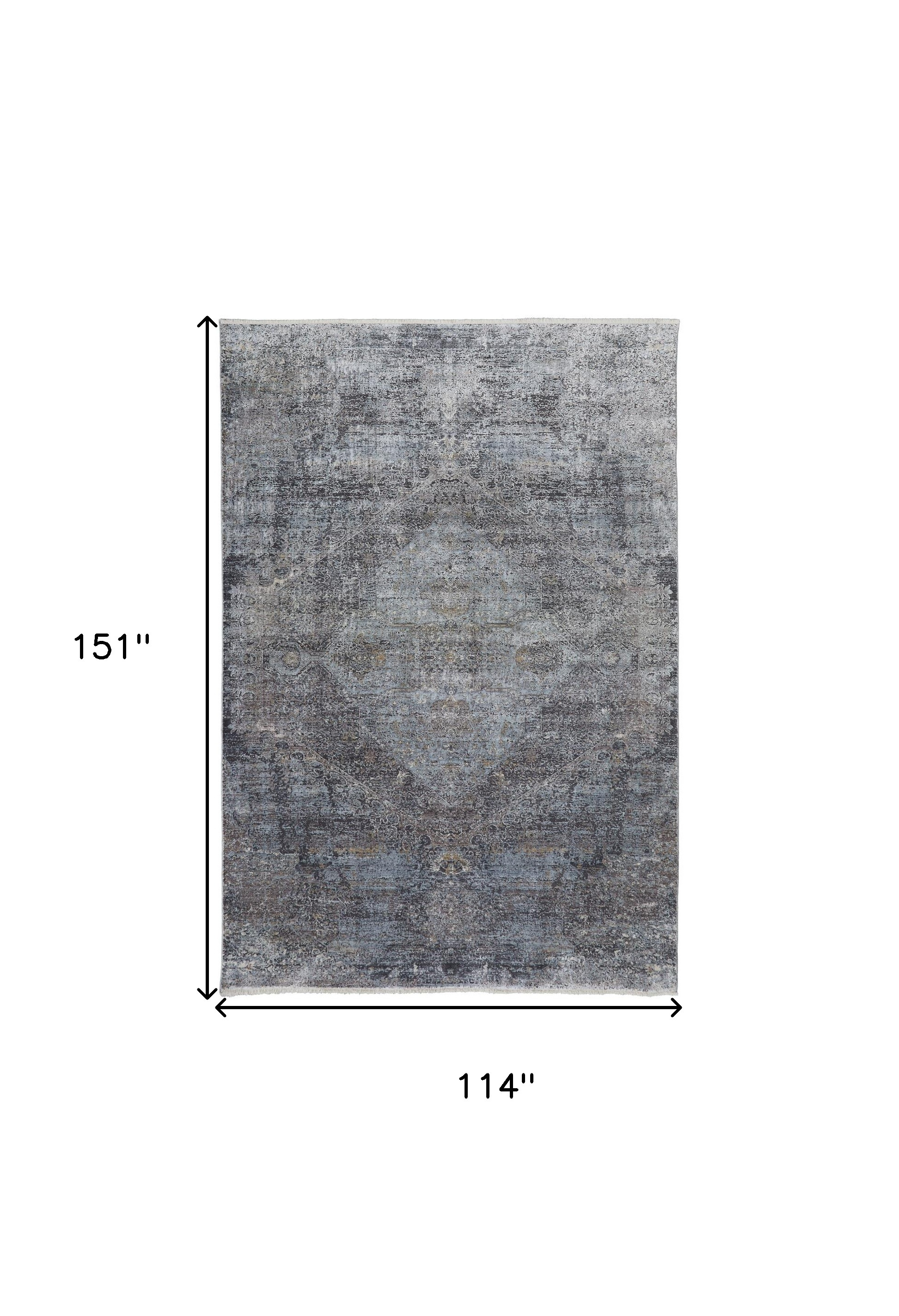 9" X 13" Gray and Silver Abstract Power Loom Worn Faded Area Rug