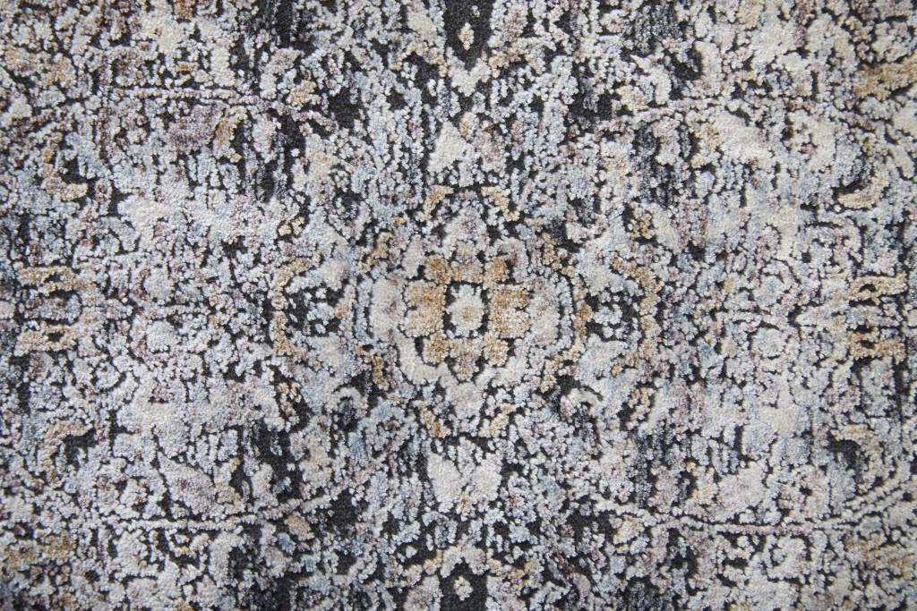 8" Gray and Silver Abstract Power Loom Worn Faded Runner Rug