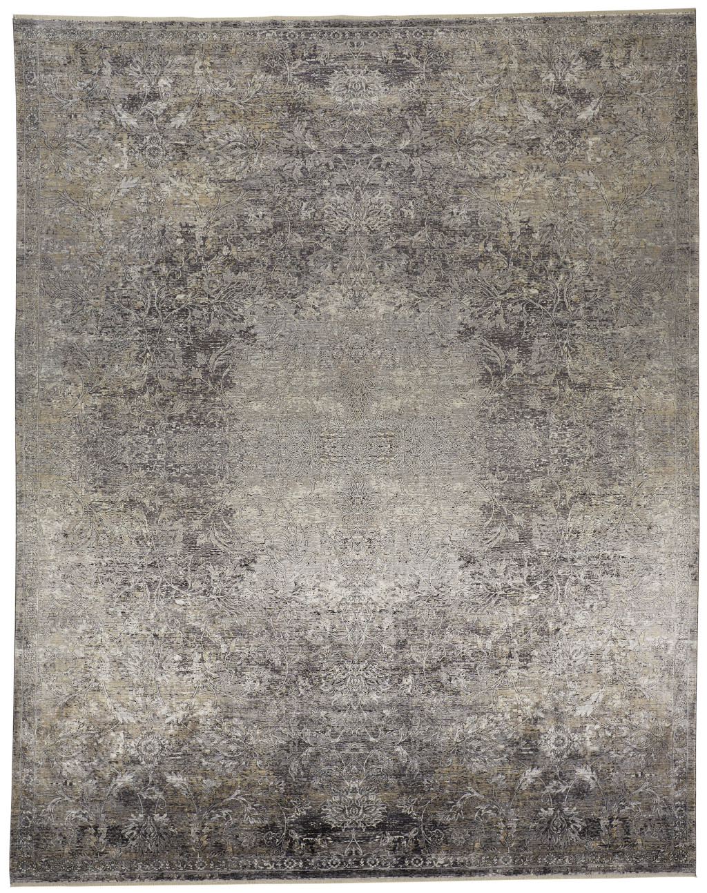 7" X 10" Tan and Gray Oriental Power Loom Worn Faded Area Rug
