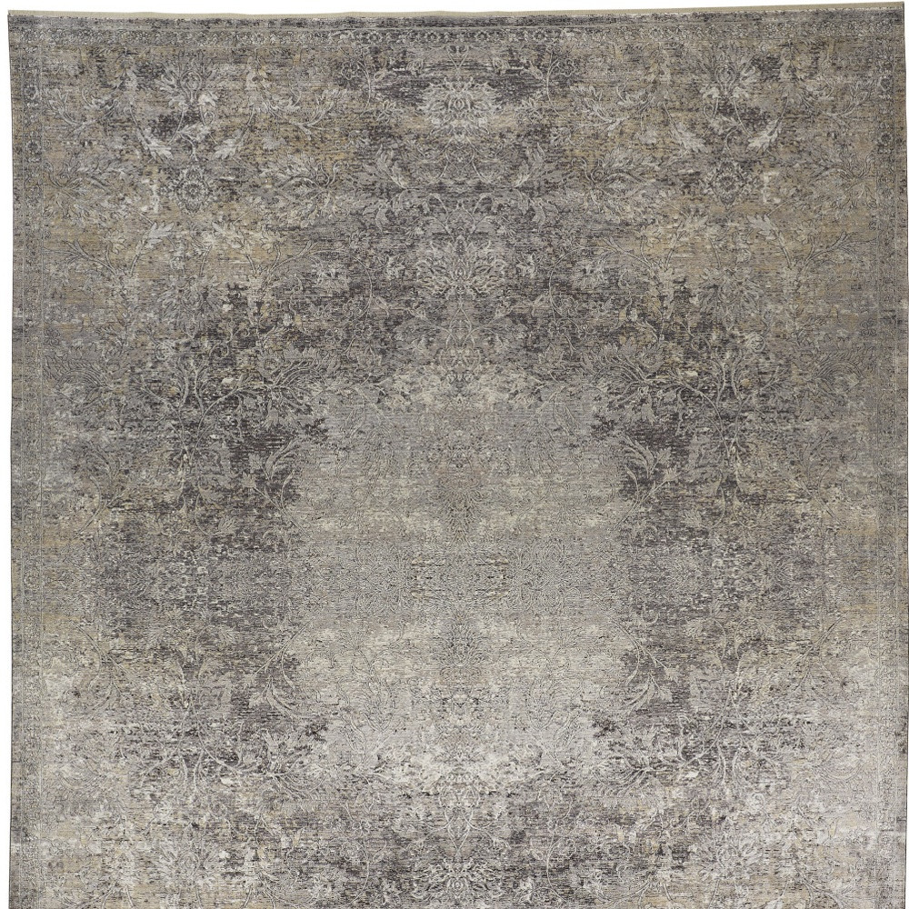 7" X 10" Tan and Gray Oriental Power Loom Worn Faded Area Rug