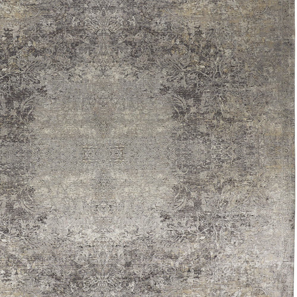 8" X 10" Tan and Gray Oriental Power Loom Worn Faded Area Rug