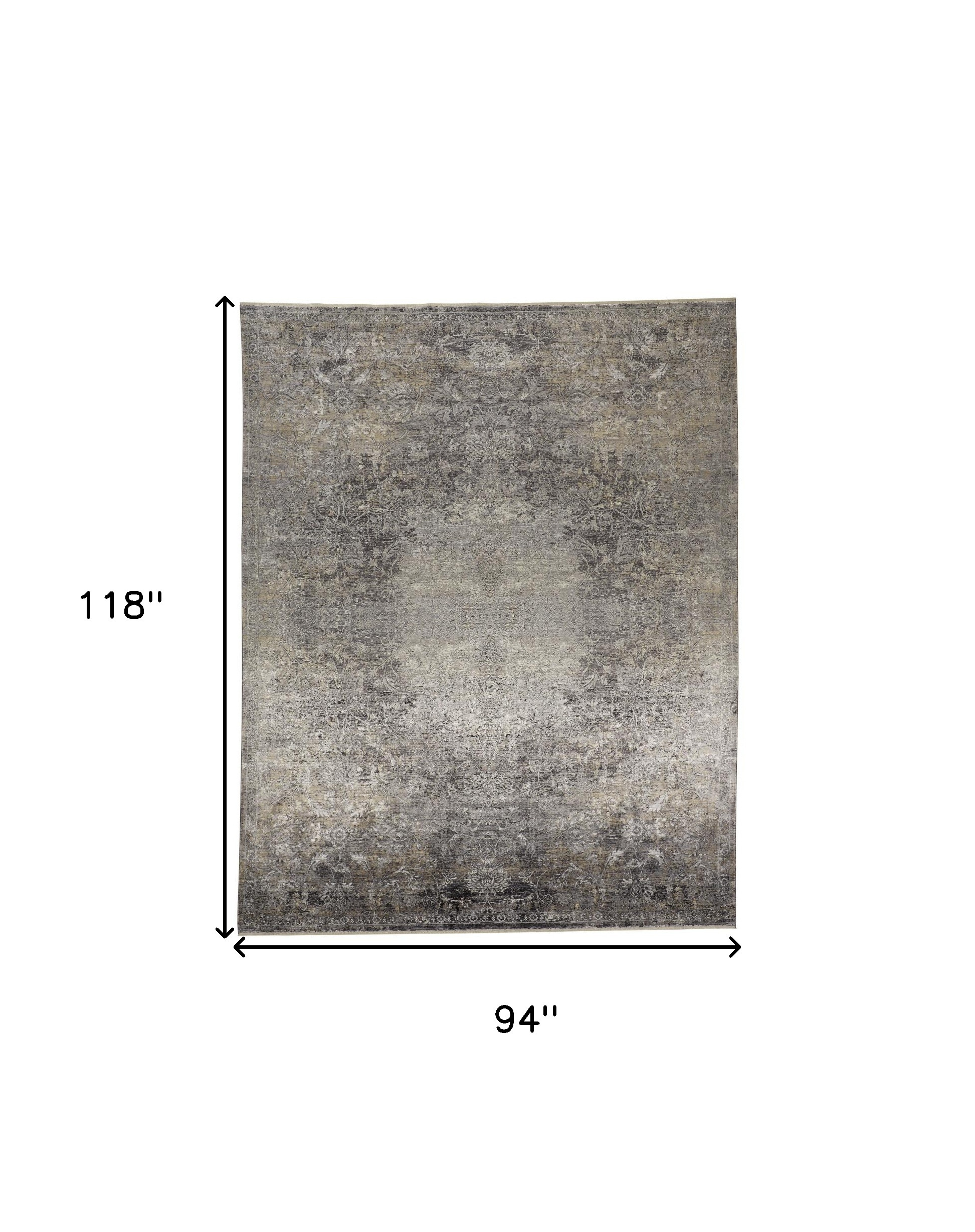 8" X 10" Tan and Gray Oriental Power Loom Worn Faded Area Rug