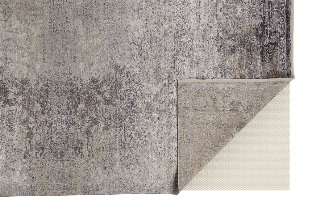 8" Gray and Ivory Oriental Power Loom Worn Faded Runner Rug