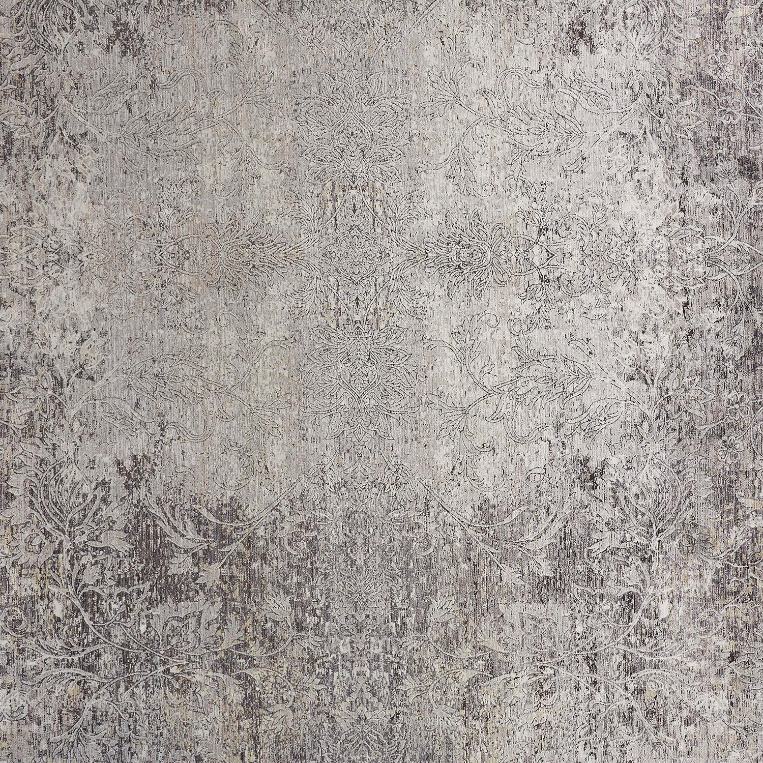 12" Gray and Ivory Oriental Power Loom Worn Faded Runner Rug