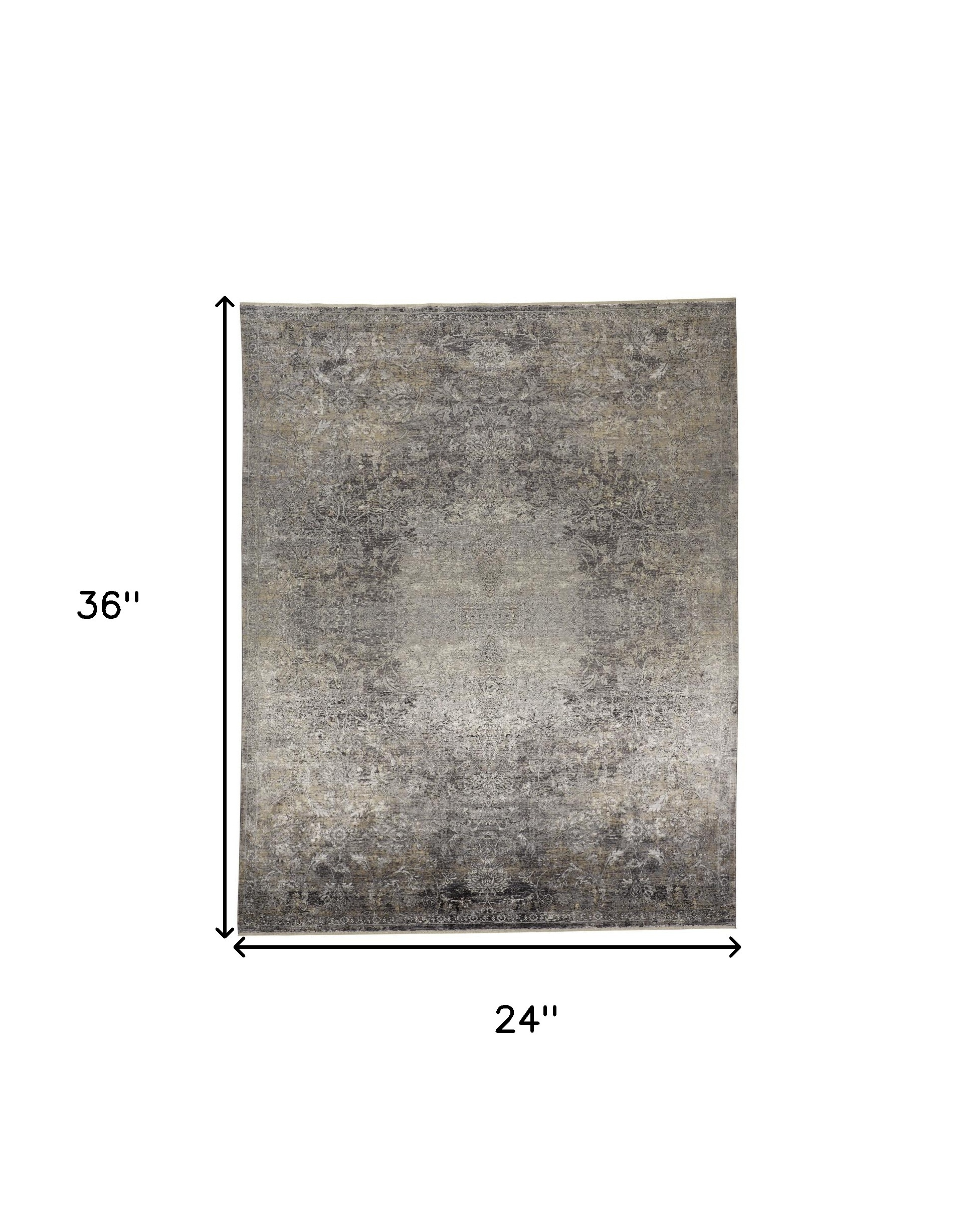 2" X 3" Tan and Gray Oriental Power Loom Worn Faded Area Rug