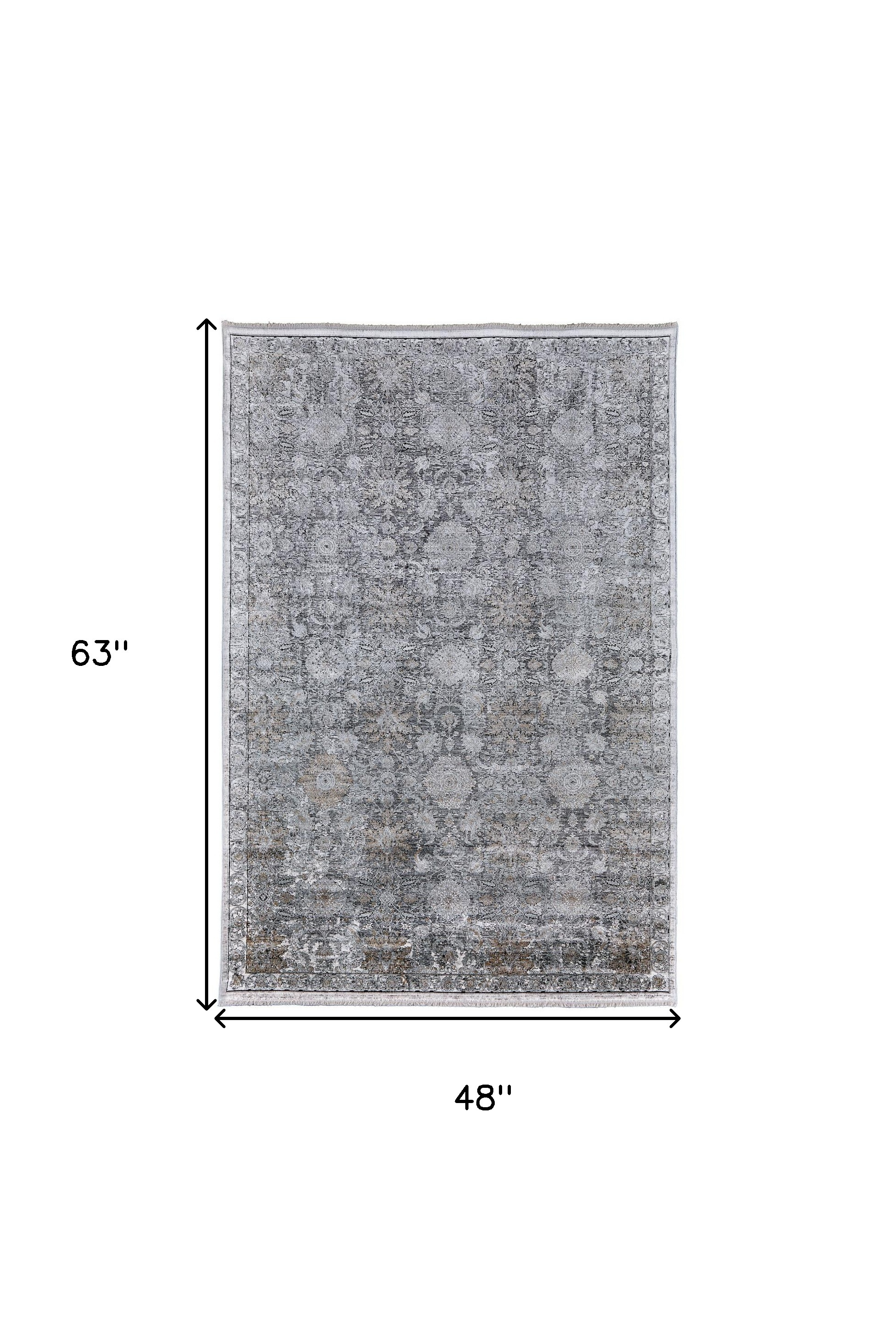 4" X 5" Gray and Silver Damask Power Loom Worn Faded Area Rug