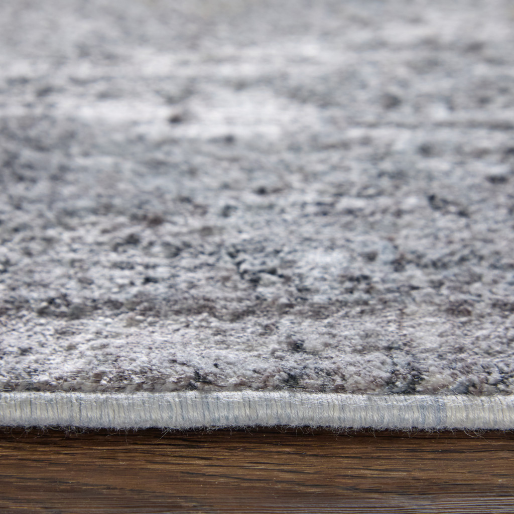 5" X 7" Gray and Silver Oriental Power Loom Worn Faded Area Rug