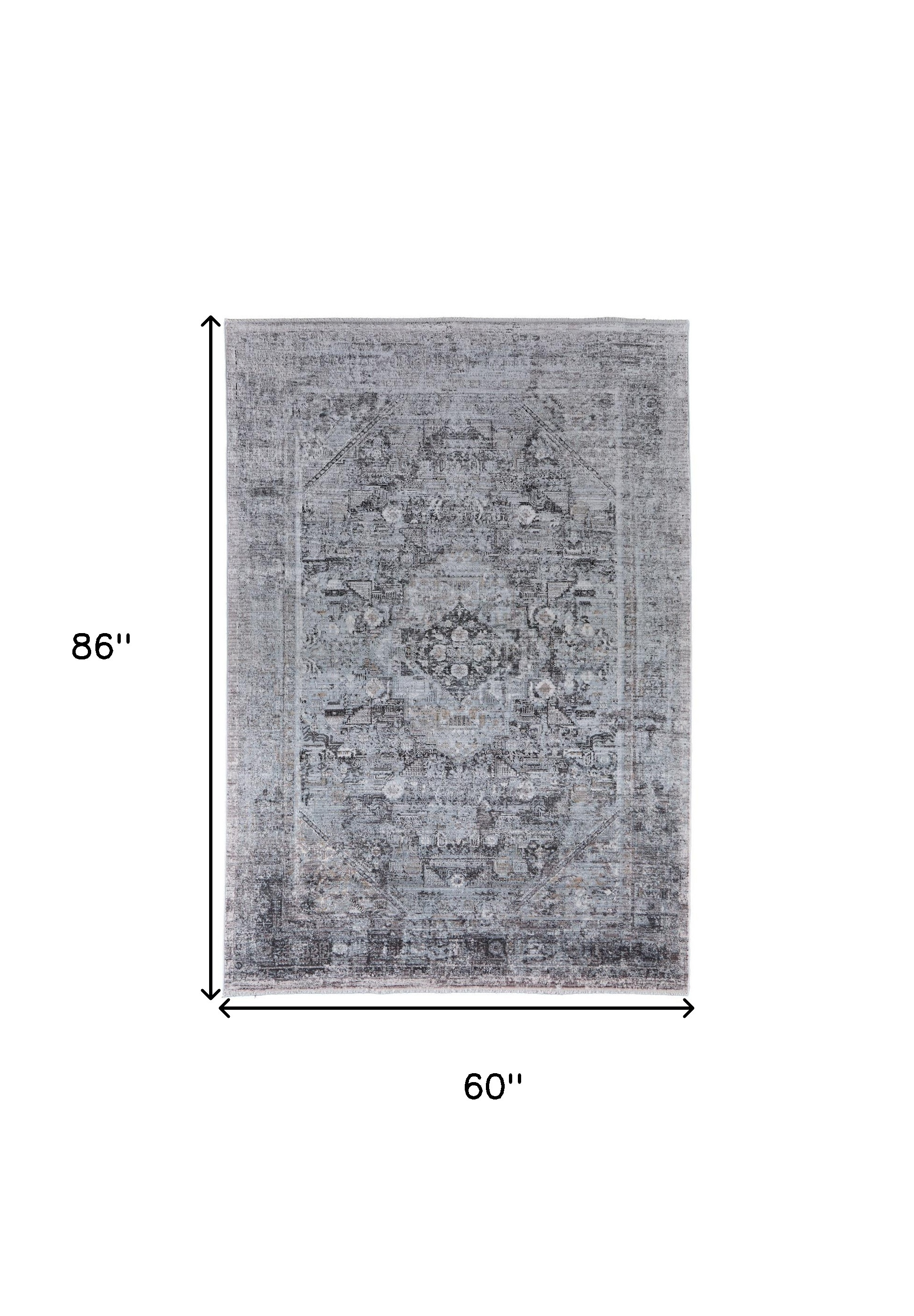 5" X 7" Gray and Silver Oriental Power Loom Worn Faded Area Rug