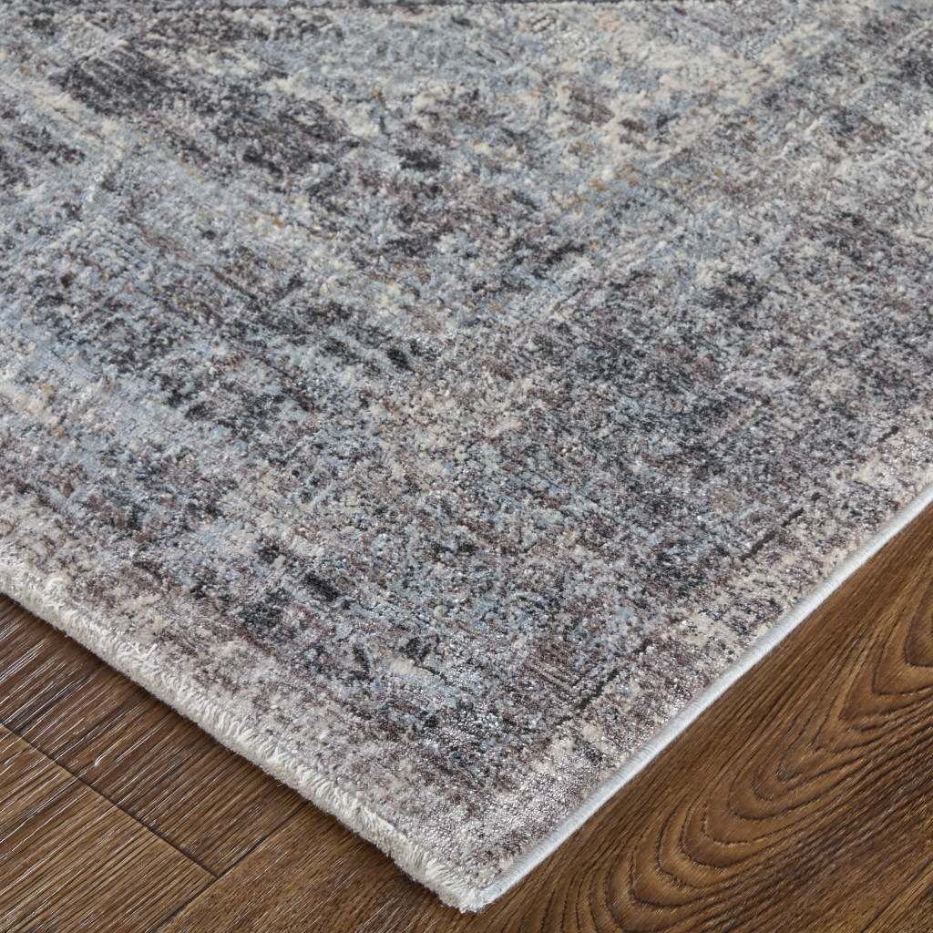 8" Gray and Silver Oriental Power Loom Worn Faded Runner Rug