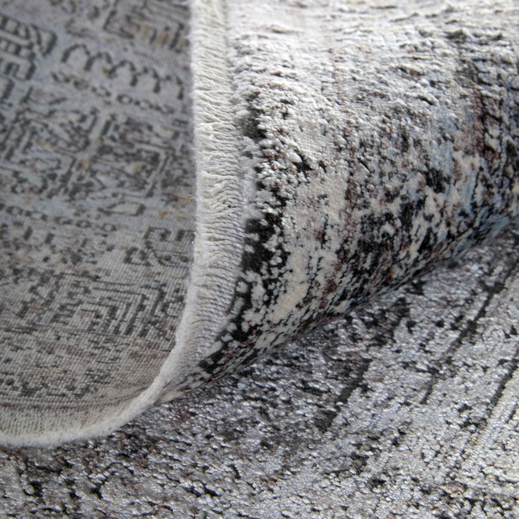 8" Gray and Silver Oriental Power Loom Worn Faded Runner Rug