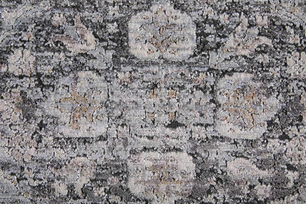 2" X 3" Gray and Silver Oriental Power Loom Worn Faded Area Rug