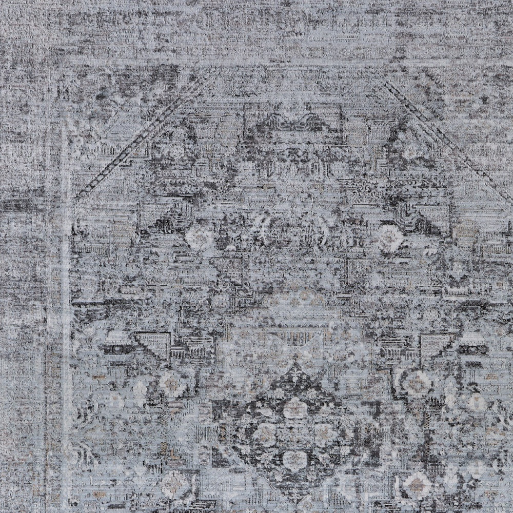 2" X 3" Gray and Silver Oriental Power Loom Worn Faded Area Rug