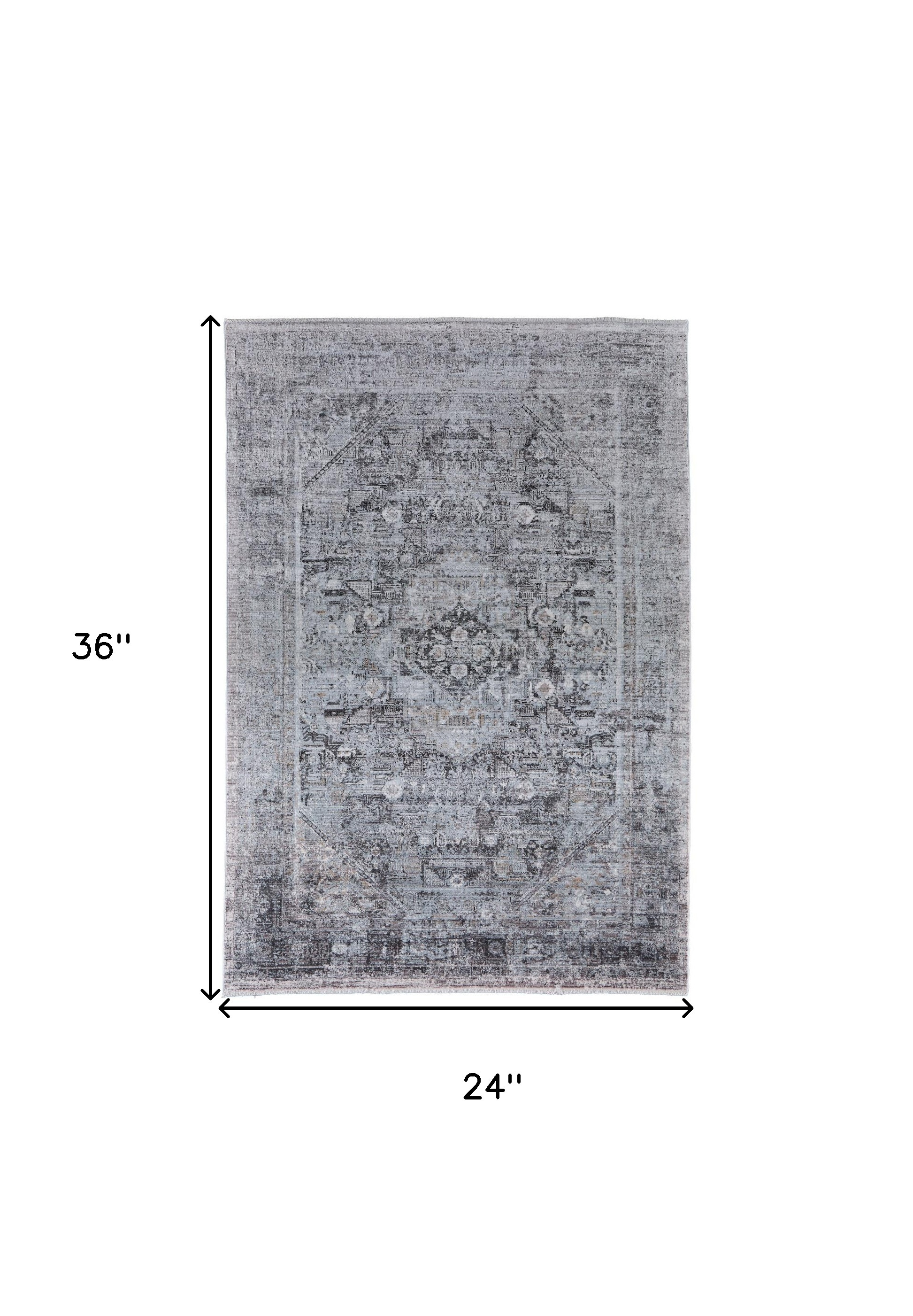 2" X 3" Gray and Silver Oriental Power Loom Worn Faded Area Rug