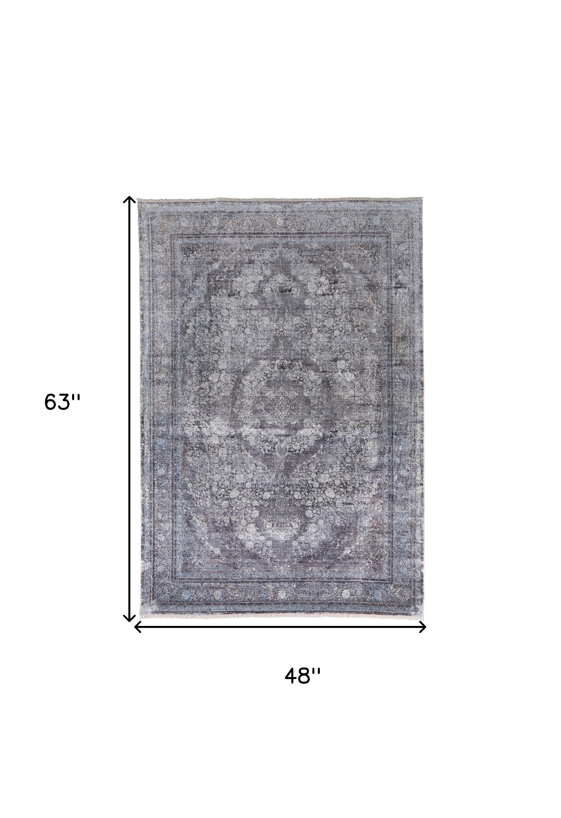 4" X 5" Gray and Silver Oriental Power Loom Worn Faded Area Rug
