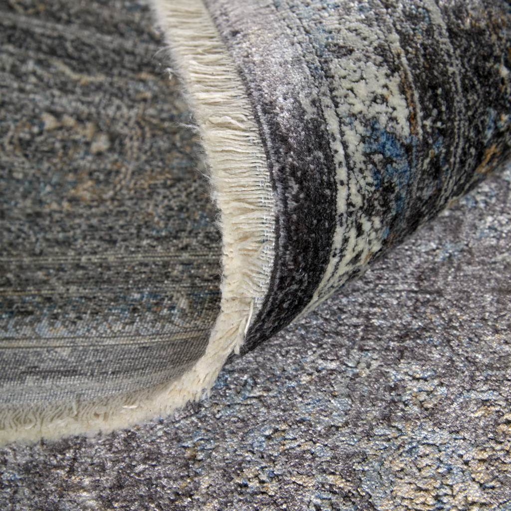 7" X 10" Gray and Silver Oriental Power Loom Worn Faded Area Rug