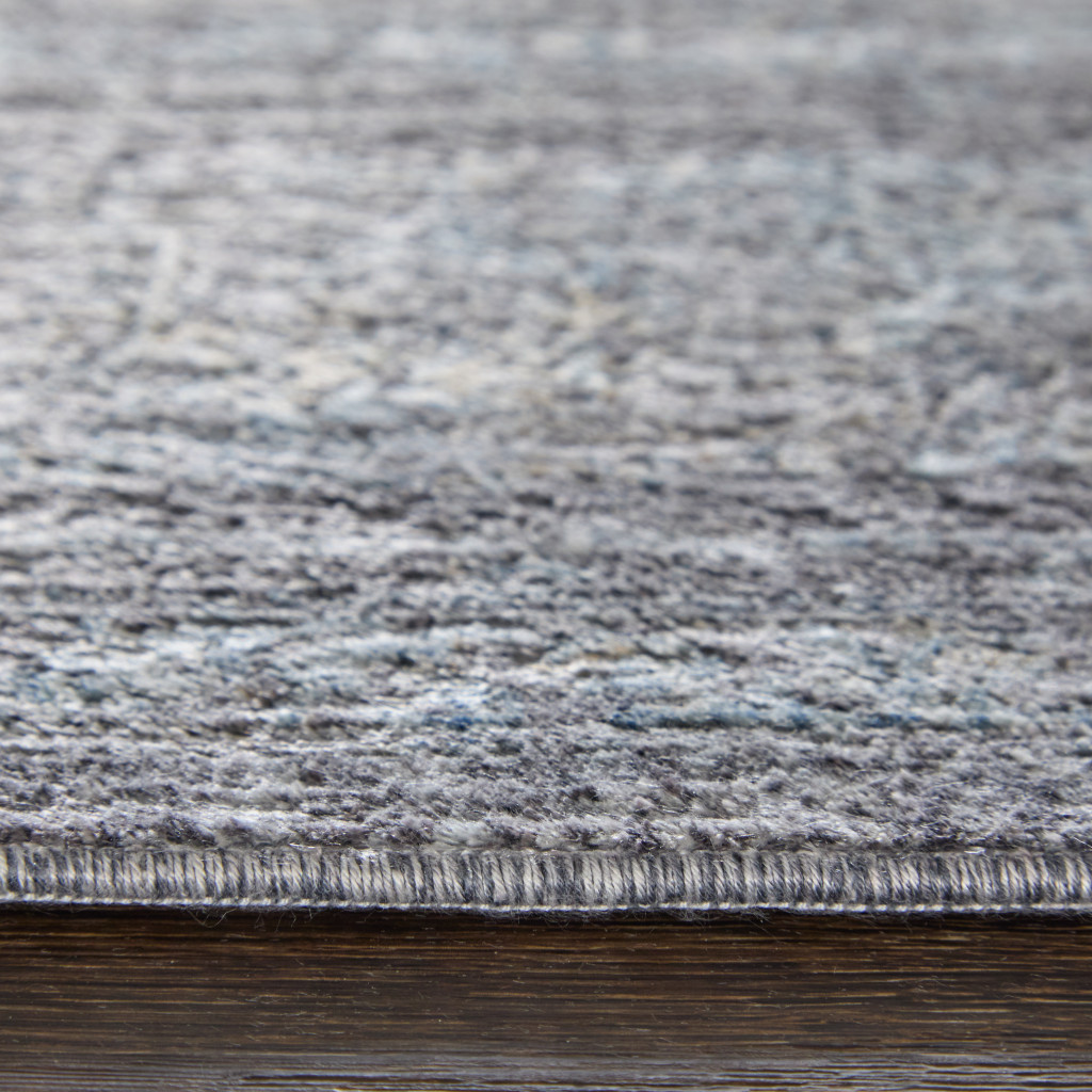 2" X 3" Gray and Silver Oriental Power Loom Worn Faded Area Rug