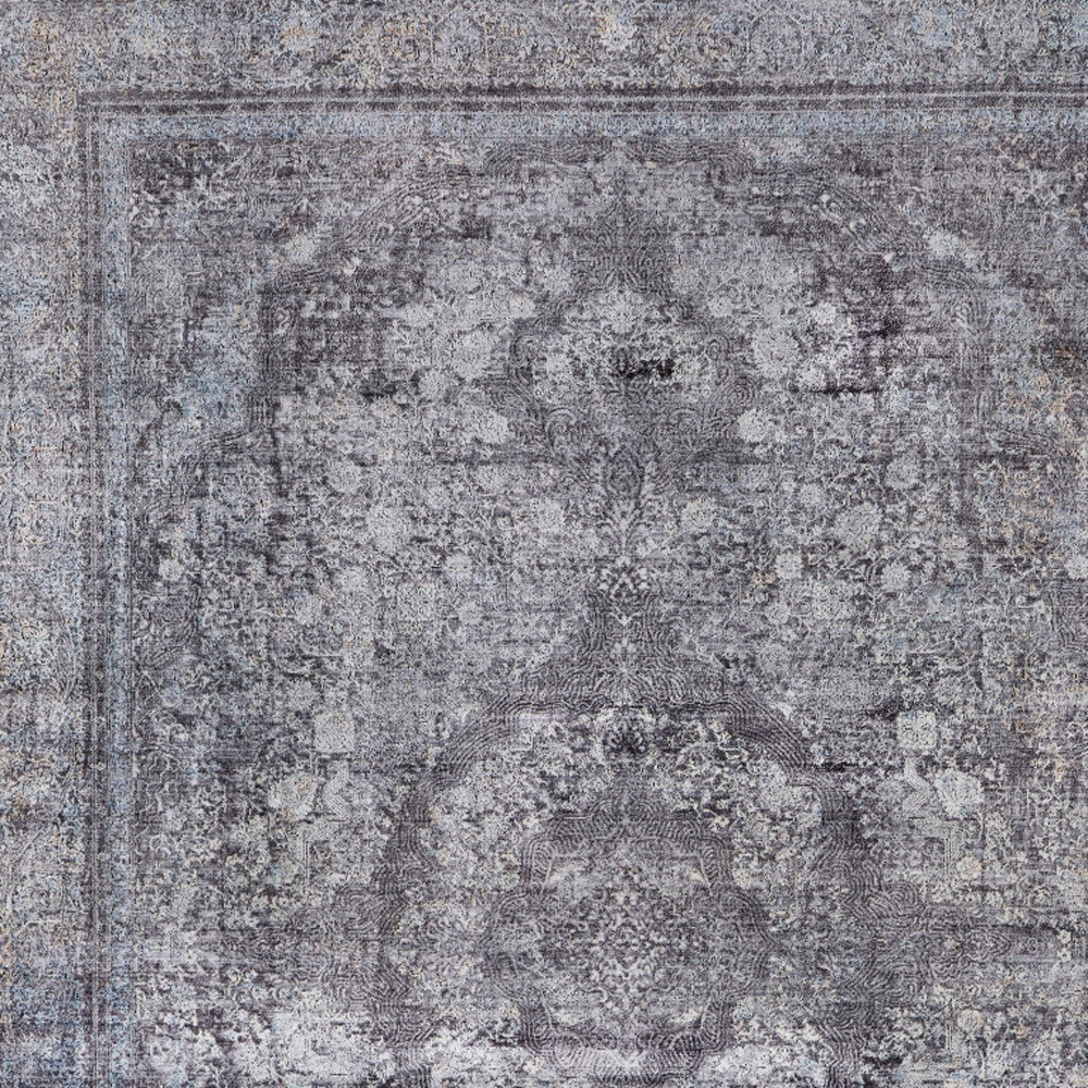 2" X 3" Gray and Silver Oriental Power Loom Worn Faded Area Rug