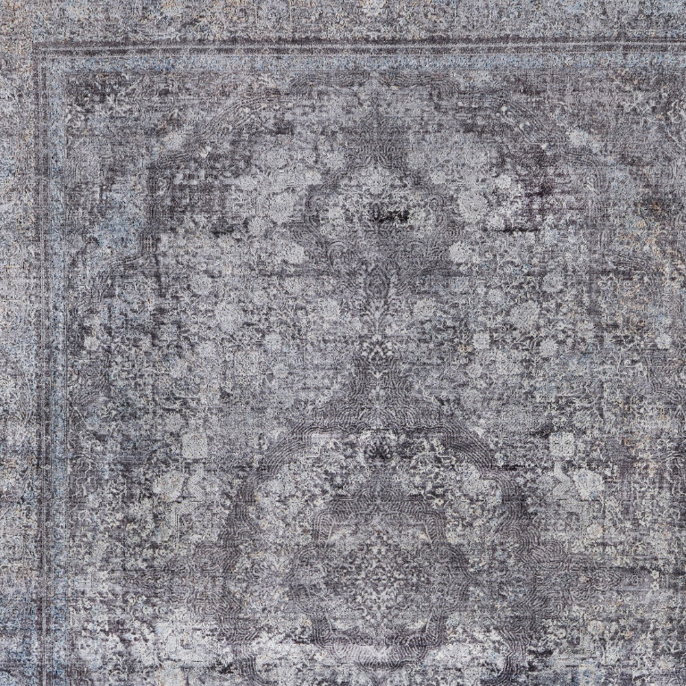 2" X 3" Gray and Silver Oriental Power Loom Worn Faded Area Rug
