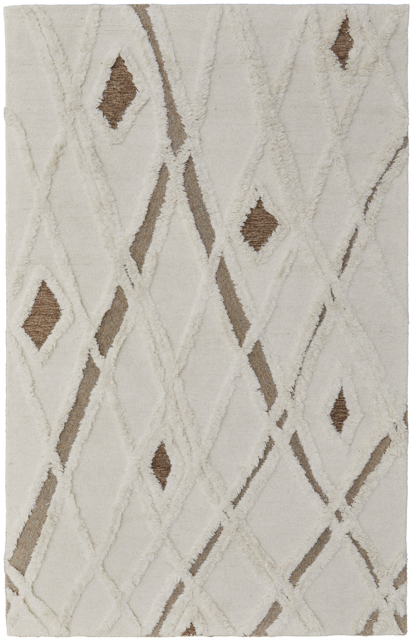 4" X 6" Ivory Taupe and Brown Wool Geometric Hand Tufted Area Rug